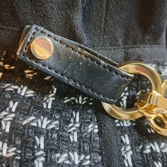 TIBI Gabrielle Tweed Scoop Neck Sleeveless Sheath Mini Dress XS Black Gold Chain - Picture 12 of 12